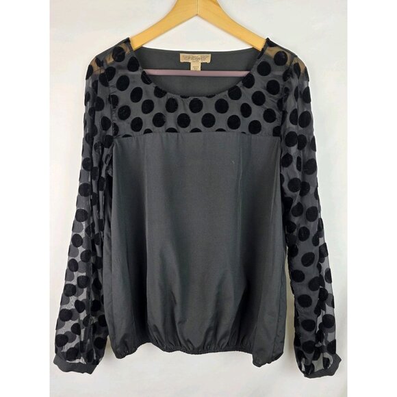 Nine West Vintage America Women's Top Size Medium Black Polka Dot Shirt Blouse - Picture 12 of 12